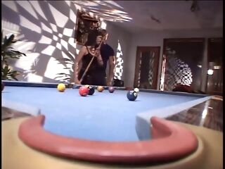 huge-chested japanese has bi-racial sex with a ebony boy over a pool table