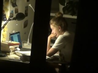 spy adorable teenage with hidden web cam onanism after homework
