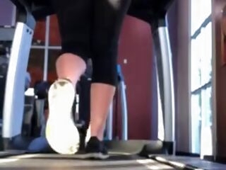 phat ass white girl in watch thru yogas on treadmill!!